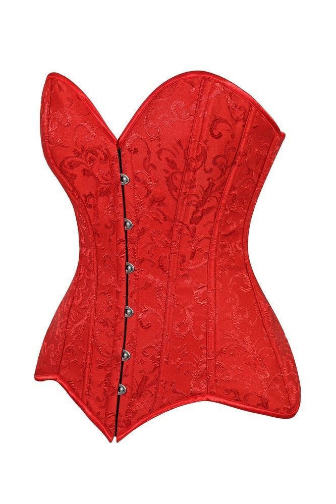 Lavish Red Brocade Overbust Corset W/Busk Closure