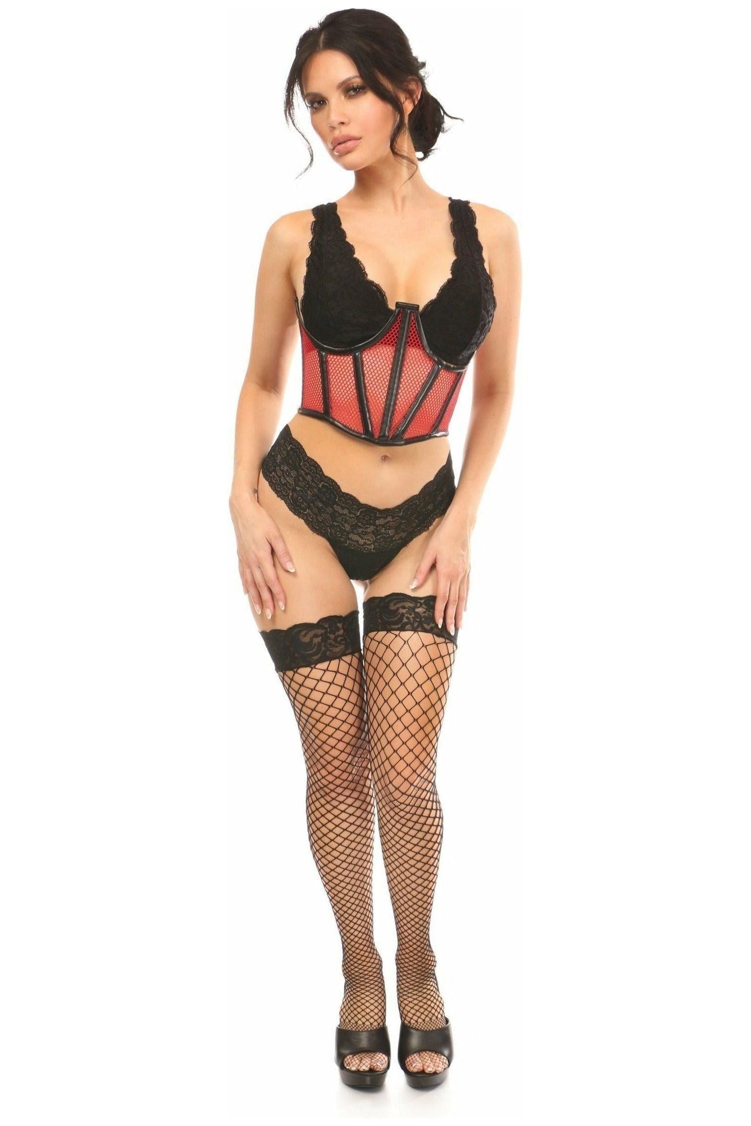 Lavish Red Fishnet Underwire Open Cup Waist Cincher