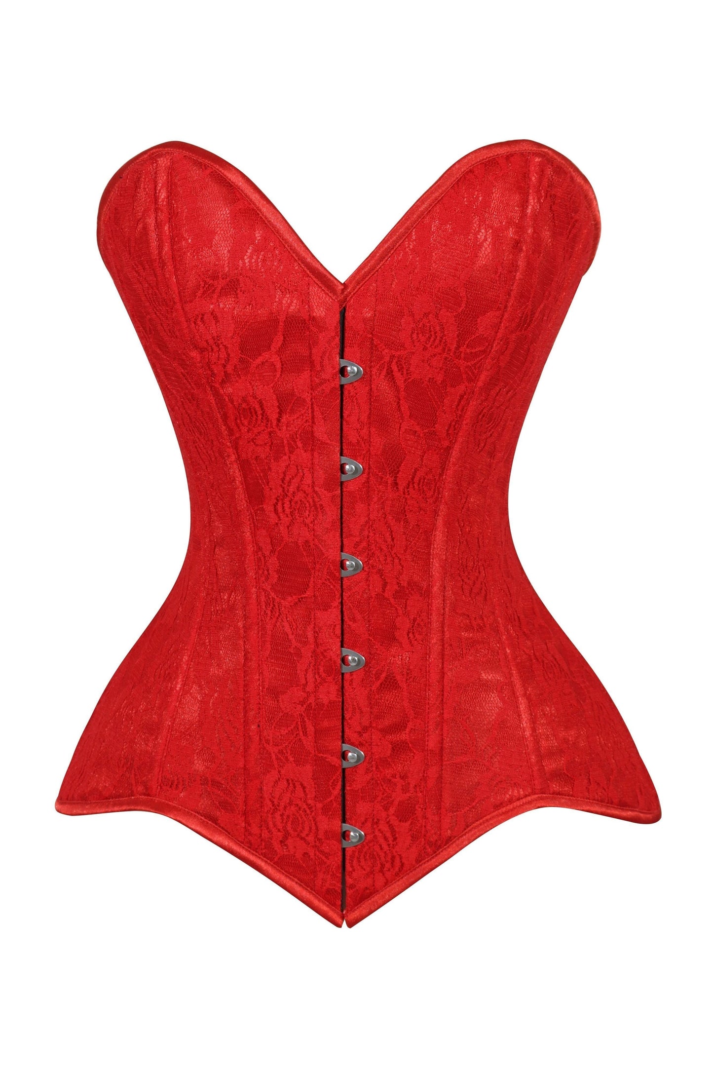 Lavish Red Lace Overbust Corset Sweetheart Neckline Busk Closure