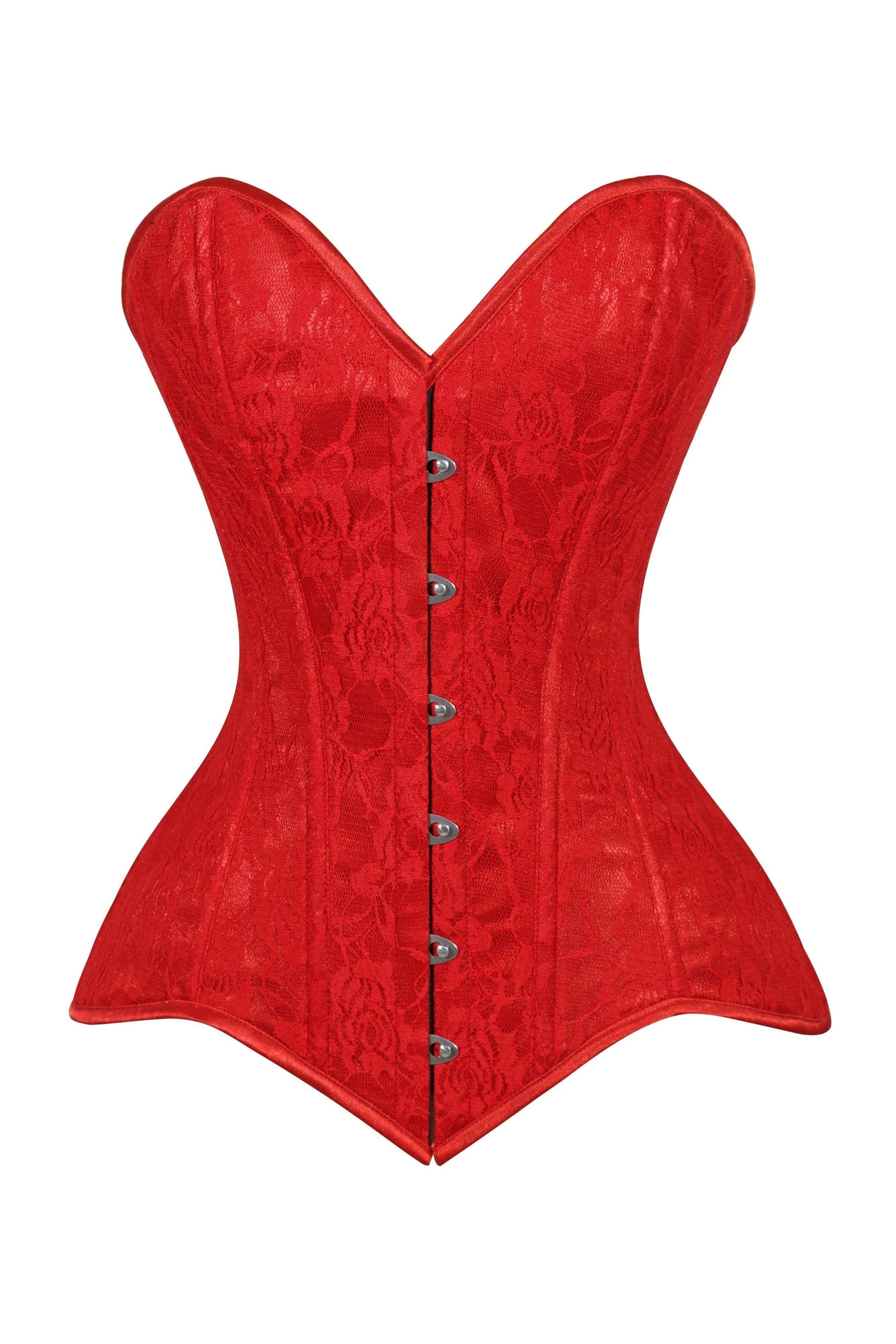 Lavish Red Lace Overbust Corset Sweetheart Neckline Busk Closure