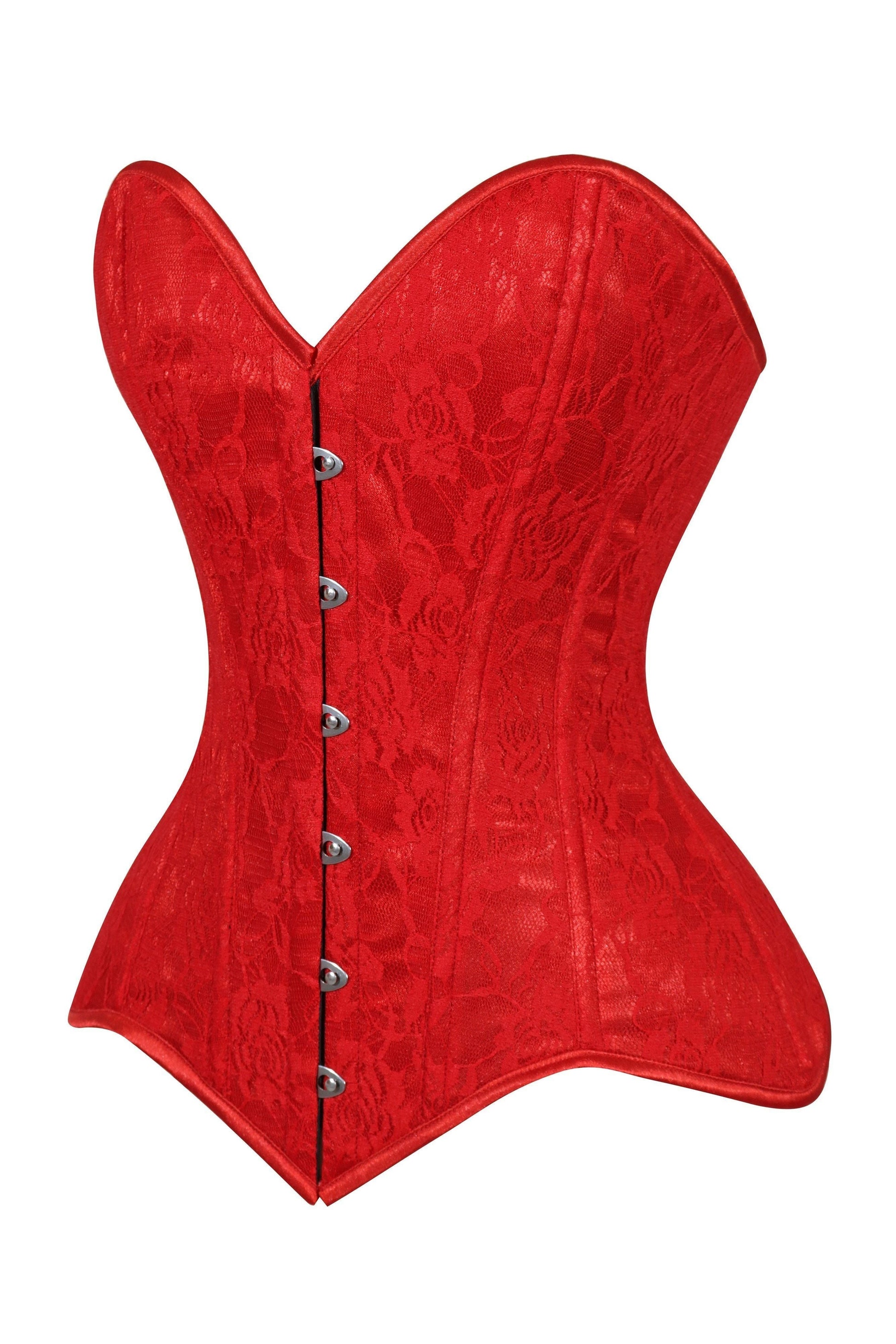 Lavish Red Lace Overbust Corset Sweetheart Neckline Busk Closure