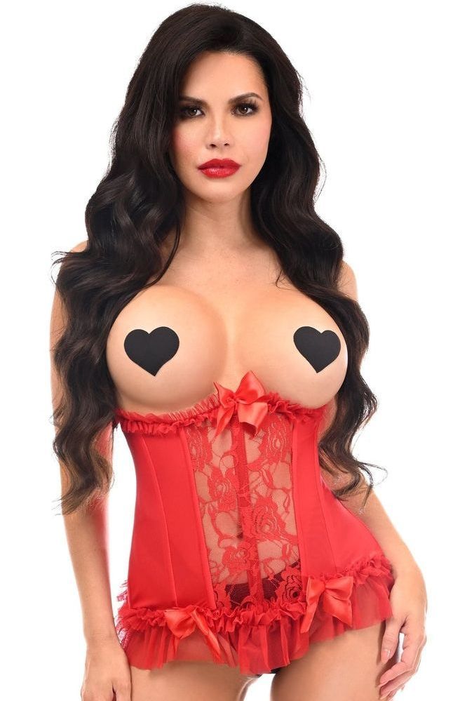 Lavish Red Lycra & Lace Hook & Eye Stretch Underbust Corset
