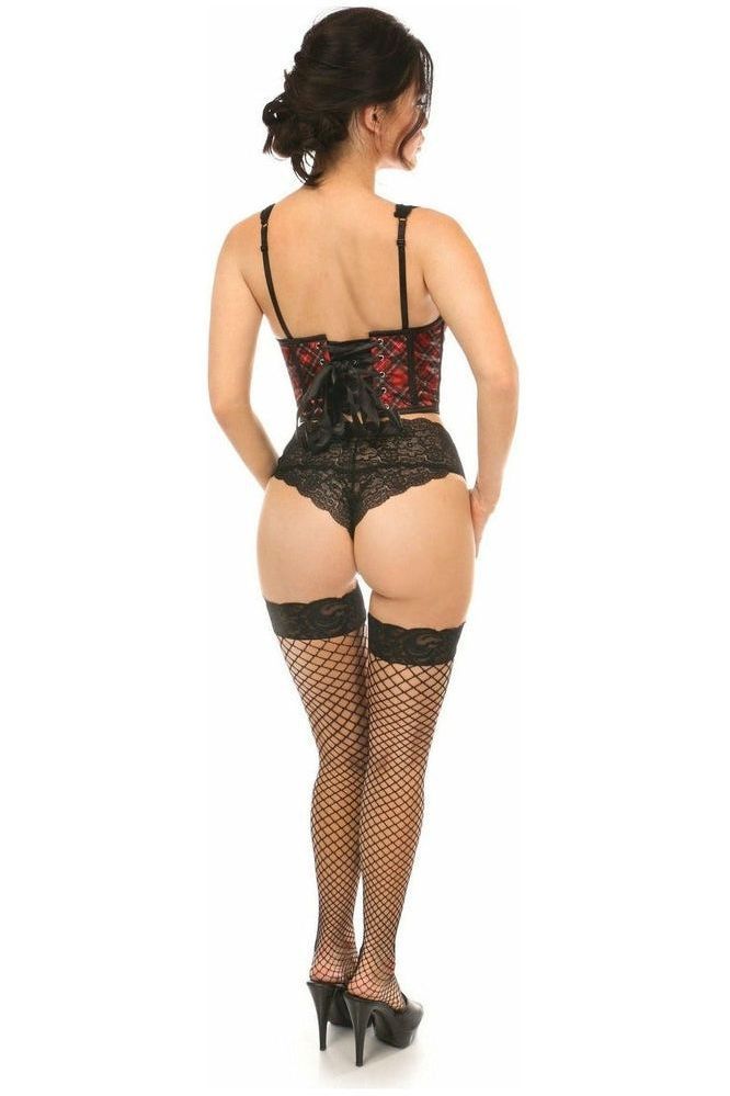 Lavish Red Plaid Satin Open Cup Waist Cincher