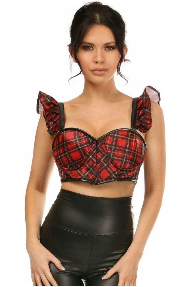 Lavish Red Plaid Underwire Bustier Top w/Removable Ruffle Sleeves