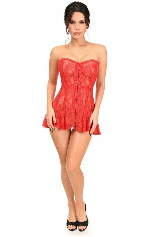 Lavish Red Sheer Lace Corset Dress