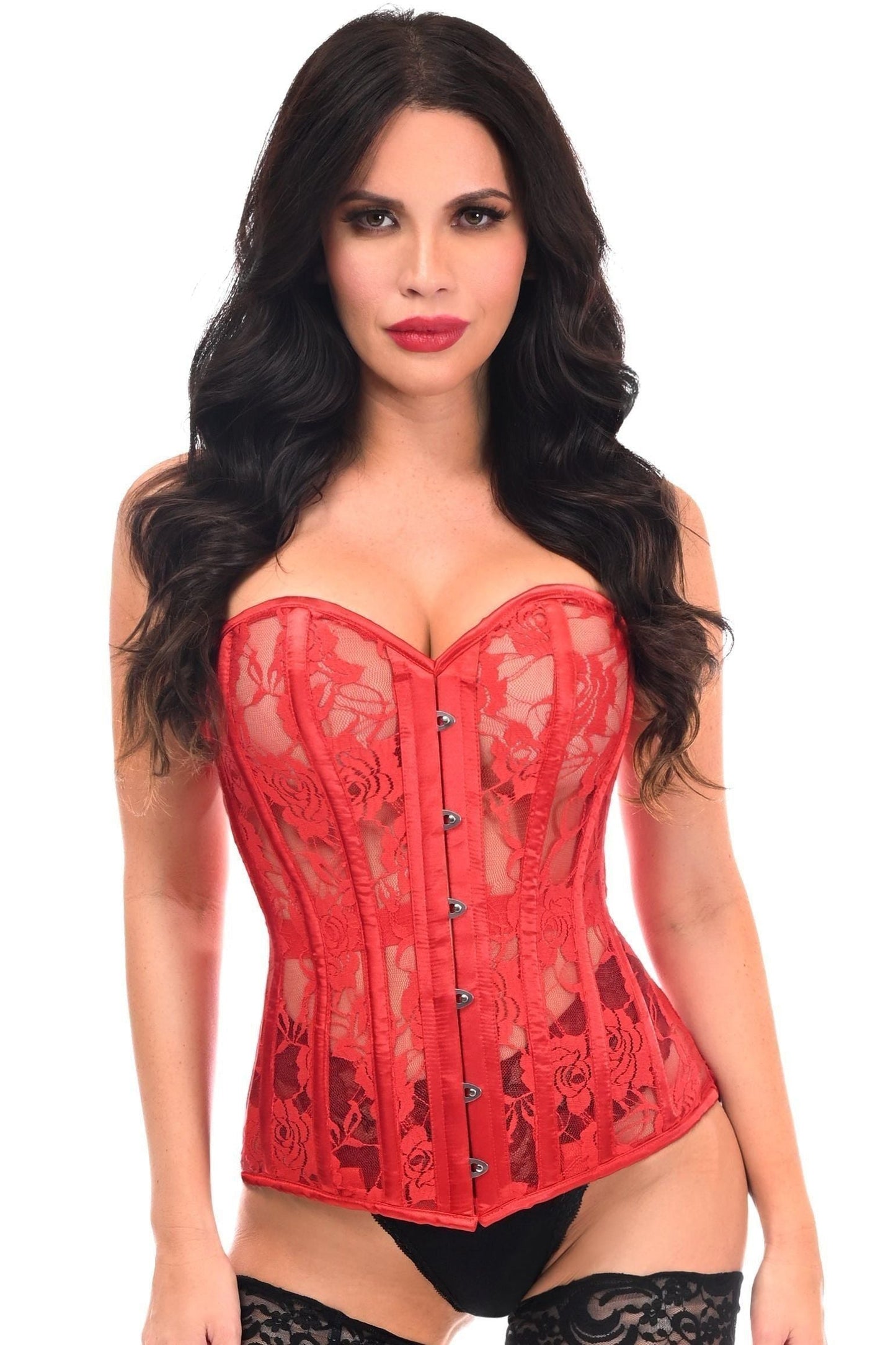 Lavish Red Sheer Lace Over Bust Corset