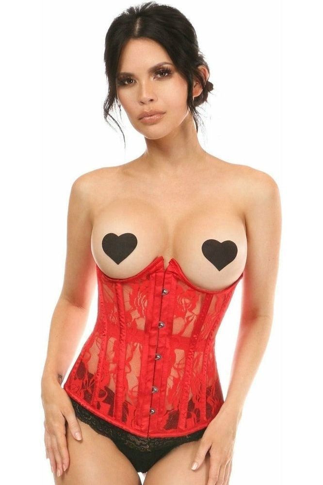 Lavish Red Sheer Lace Underwire Open Cup Underbust Corset