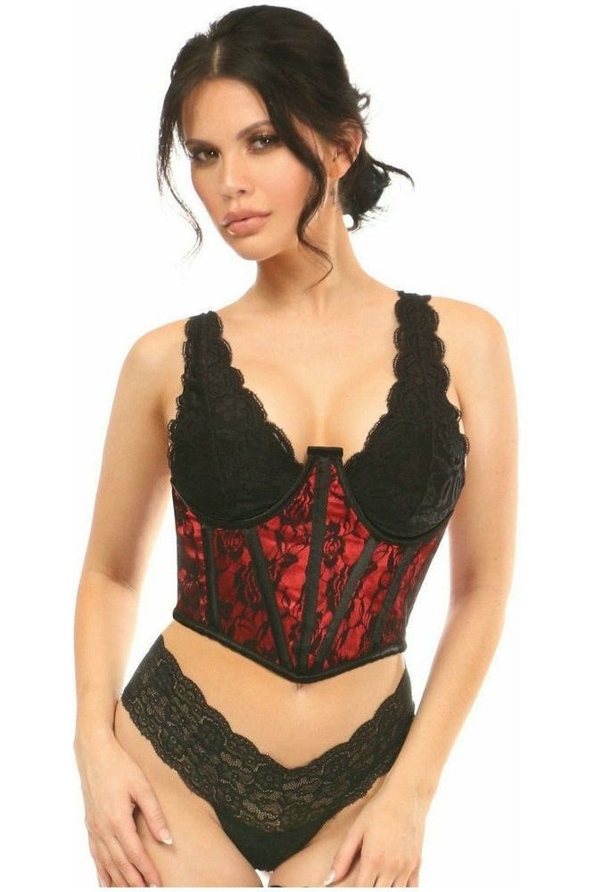 Lavish Red w/Black Lace Overlay Open Cup Waist Cincher