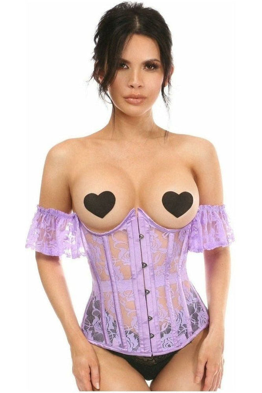 Lavish Sheer Lavender Lace Underbust Underwire Corset w/Ruffle Sleeve