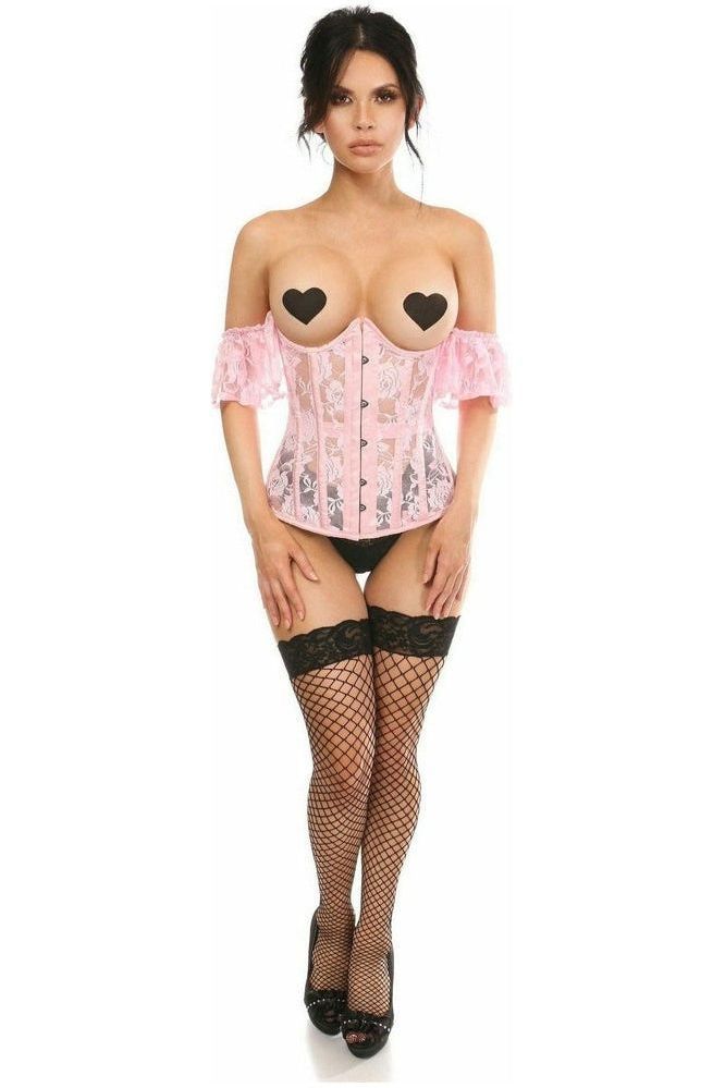 Lavish Sheer Lt Pink Lace Underbust Underwire Corset w/Ruffle Sleeve