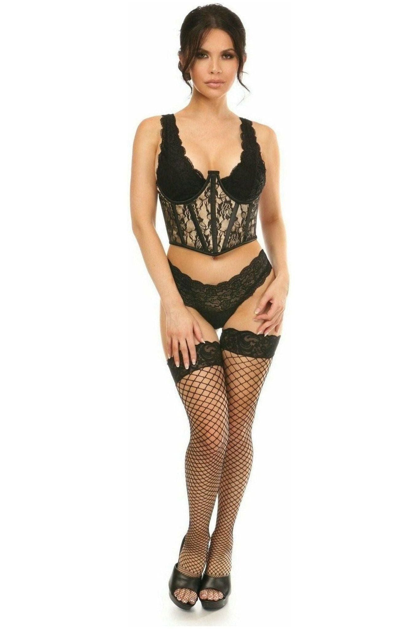 Lavish Tan w/Black Lace Overlay Open Cup Waist Cincher