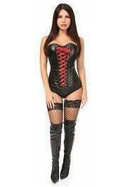 Lavish Wet Look Faux Leather Lace-Up Over Bust Corset