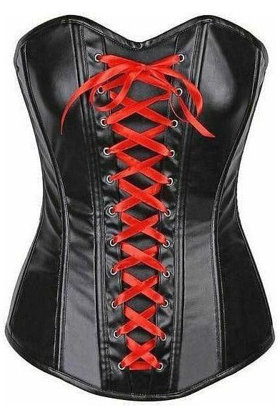 Lavish Wet Look Faux Leather Lace-Up Over Bust Corset