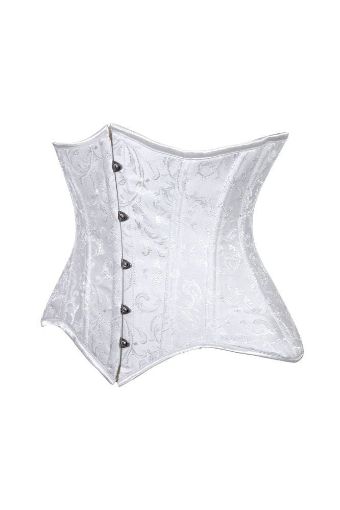 Lavish White Brocade Waist Cincher Under Bust Corset w/Front Busk Closure