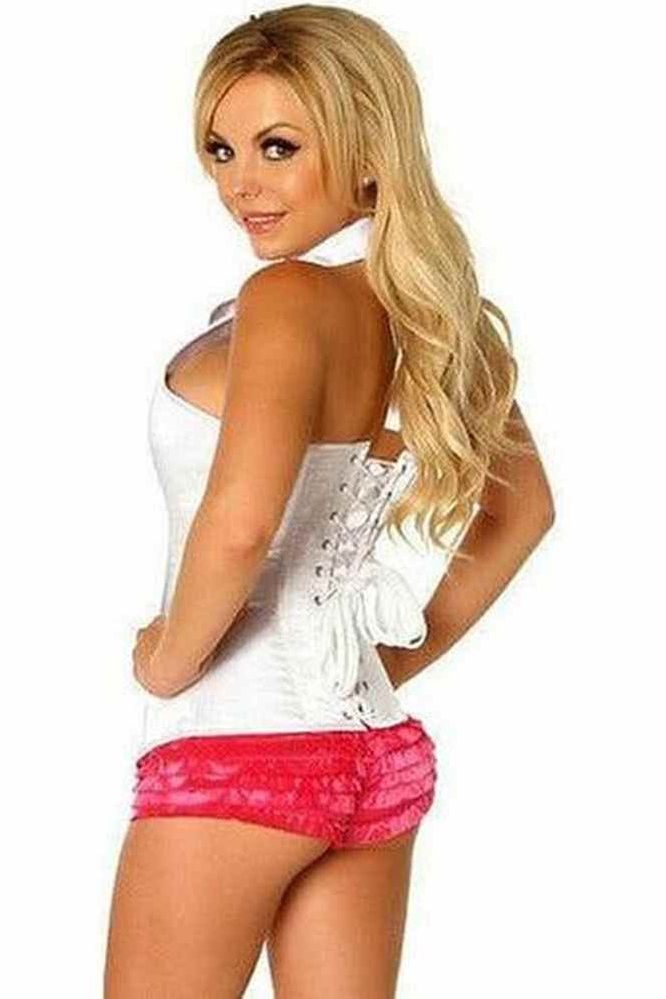 Lavish White Collared Front Zipper Corset