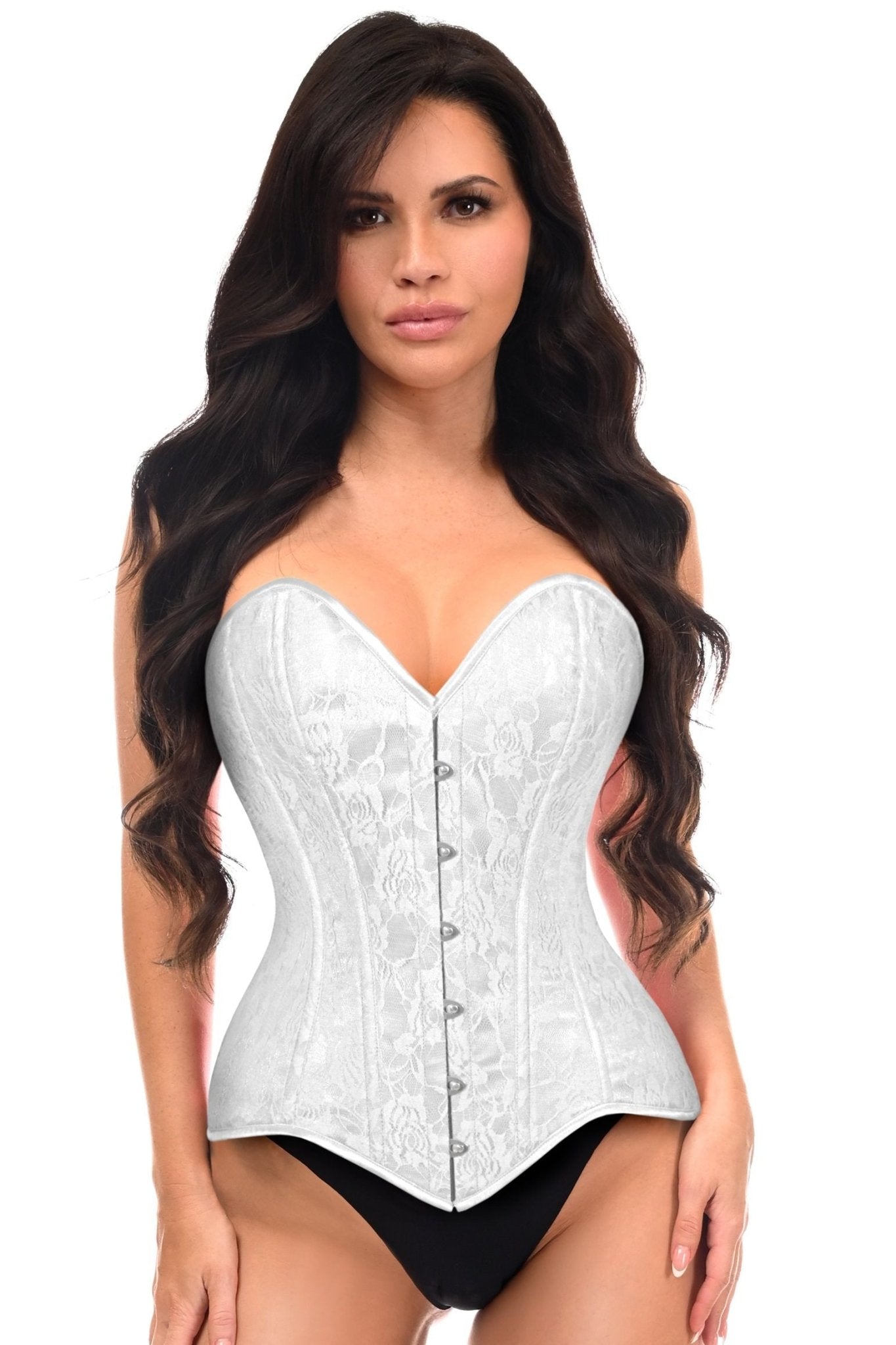 Lavish White Lace Overbust Corset Sweetheart Neckline Busk Closure