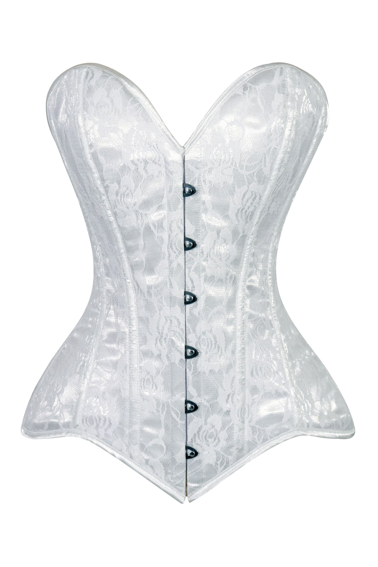 Lavish White Lace Overbust Corset Sweetheart Neckline Busk Closure