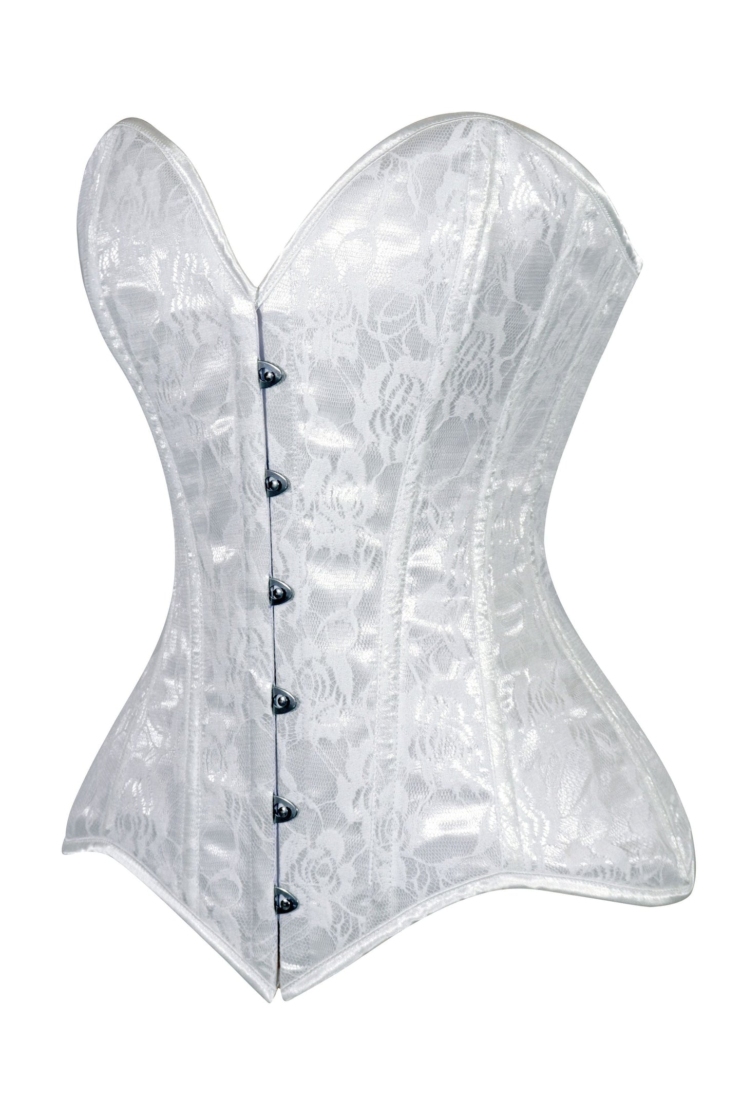 Lavish White Lace Overbust Corset Sweetheart Neckline Busk Closure