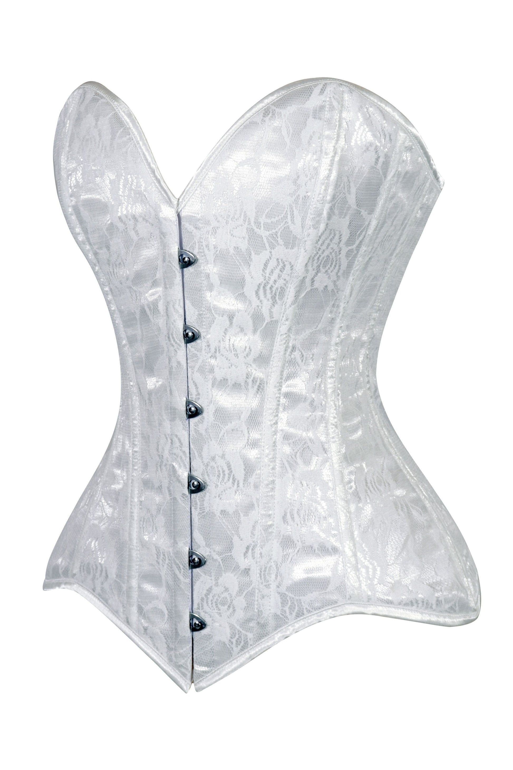 Lavish White Lace Overbust Corset Sweetheart Neckline Busk Closure