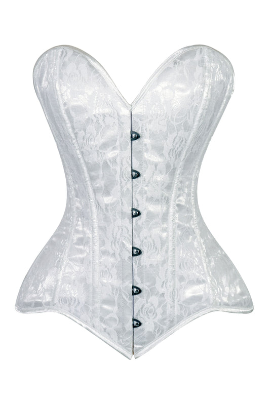 Lavish White Lace Overbust Corset Sweetheart Neckline Busk Closure