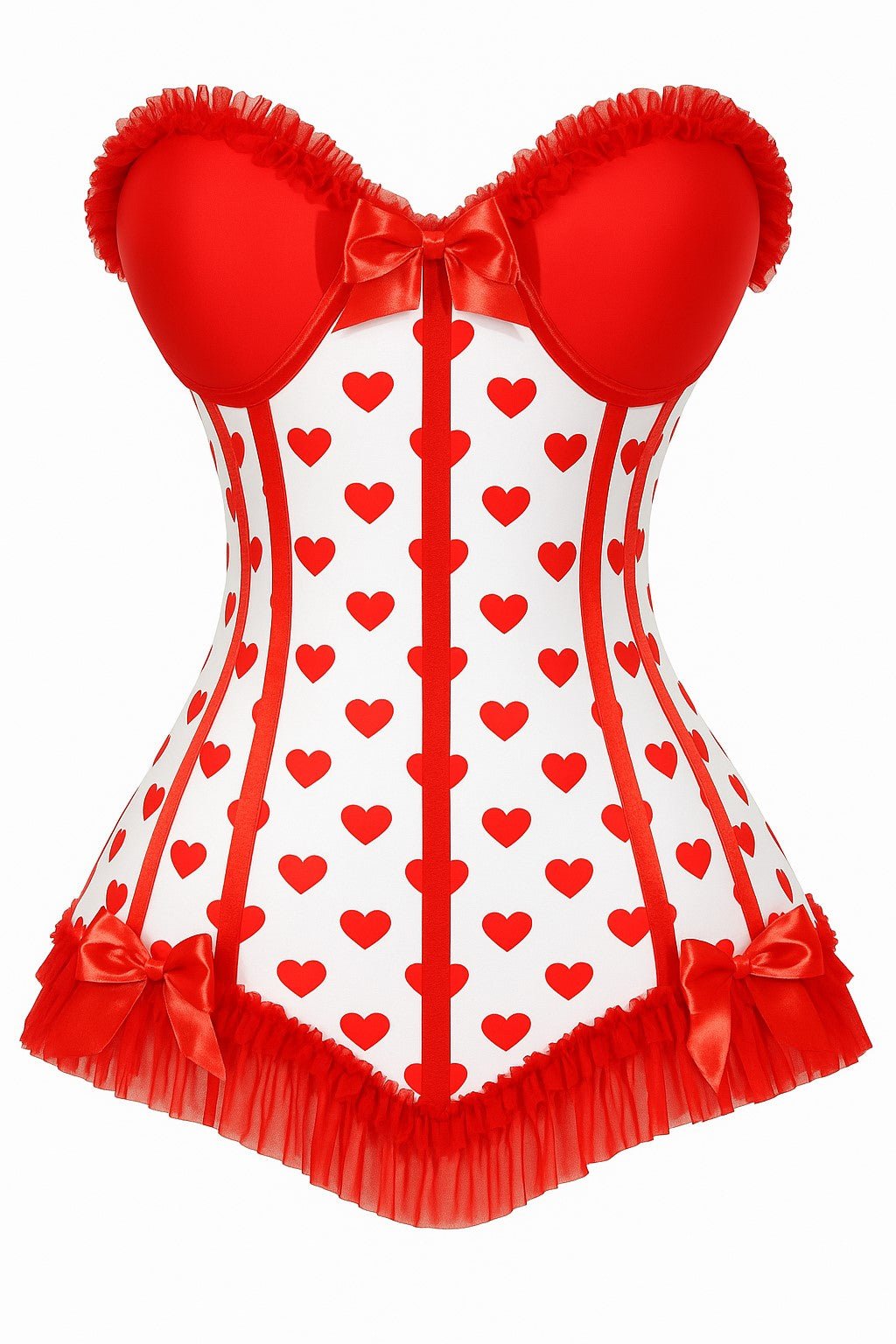 Lavish White & Red Hearts Lycra Hook & Eye Back Closure Bustier