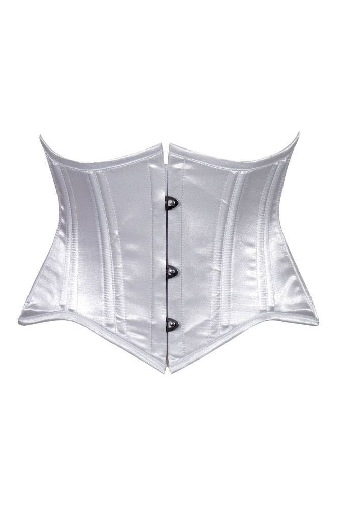 Lavish White Satin Mini Cincher Underbust Corset Waist Cincher Busk Closure