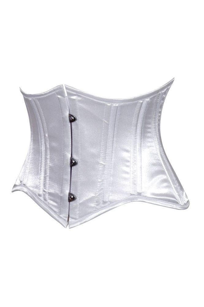 Lavish White Satin Mini Cincher Underbust Corset Waist Cincher Busk Closure
