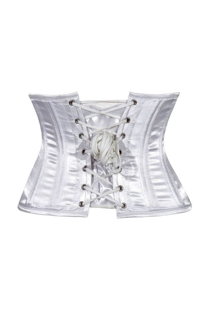 Lavish White Satin Mini Cincher Underbust Corset Waist Cincher Busk Closure