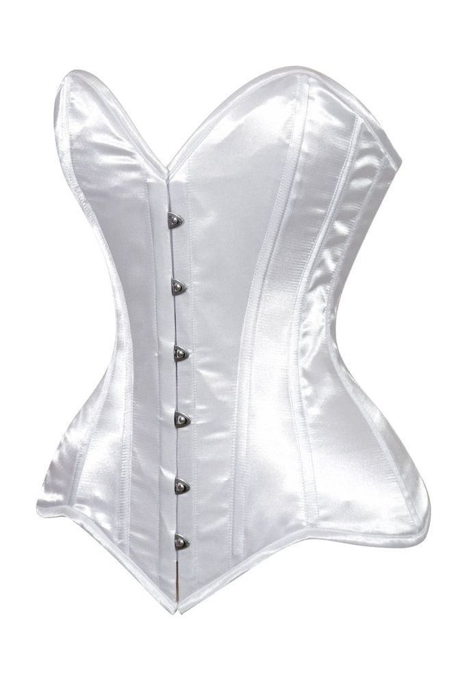 Lavish White Satin Overbust Corset Sweetheart Neckline Busk Closure