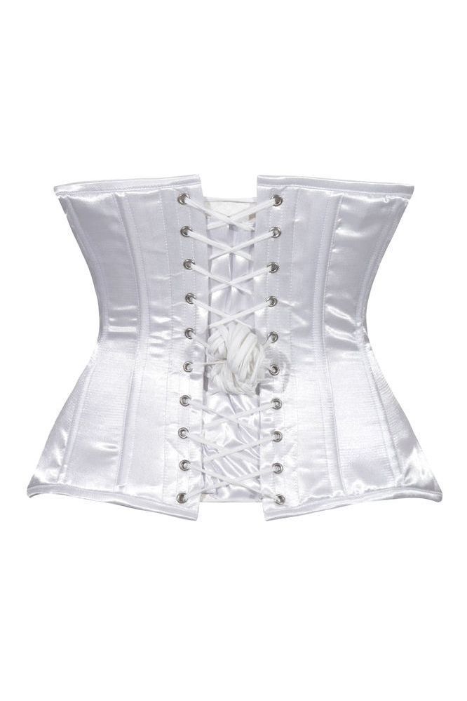 Lavish White Satin Underbust Corset Waist Cincher Busk Closure
