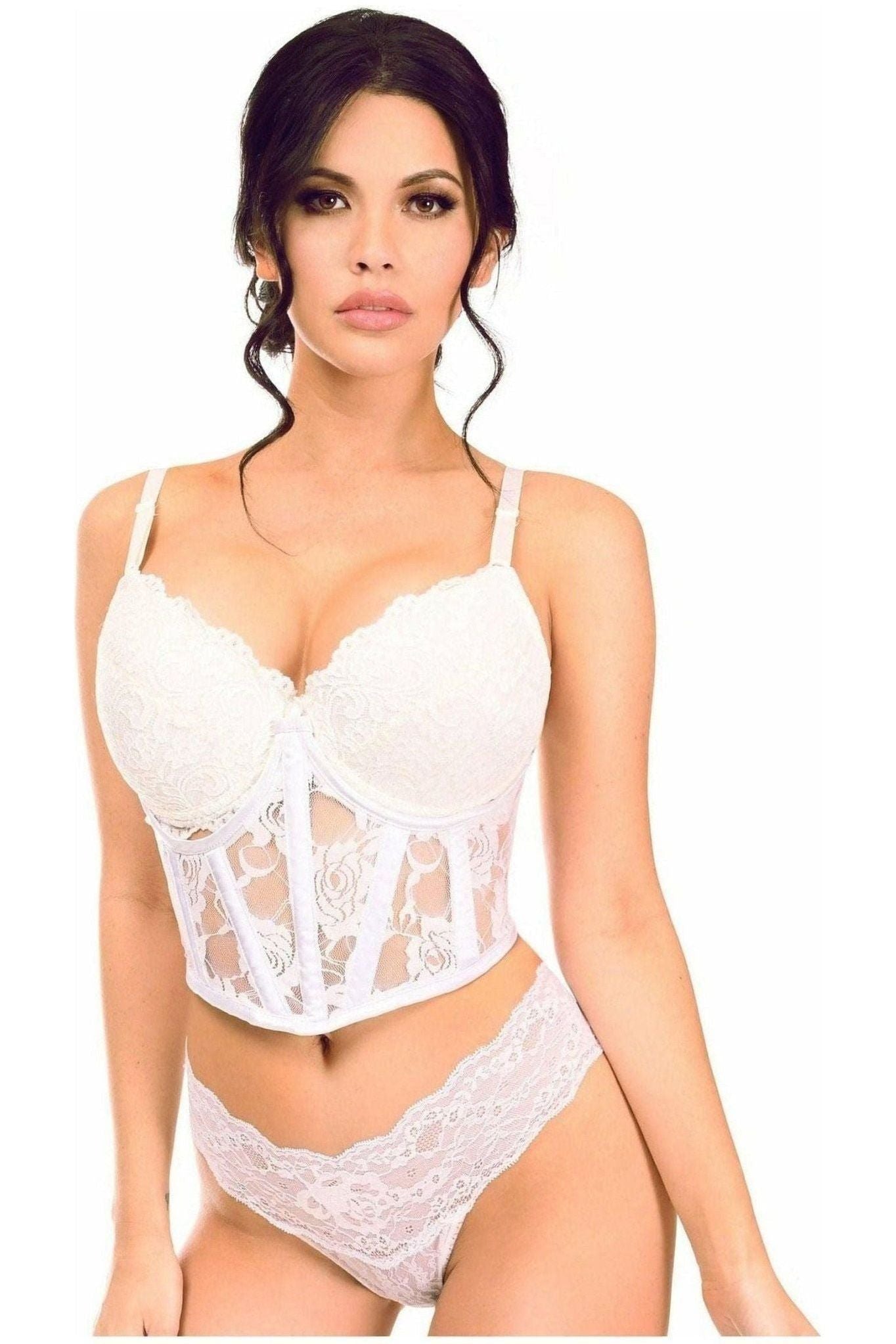 Lavish White Sheer Lace Underwire Waist Cincher Corset