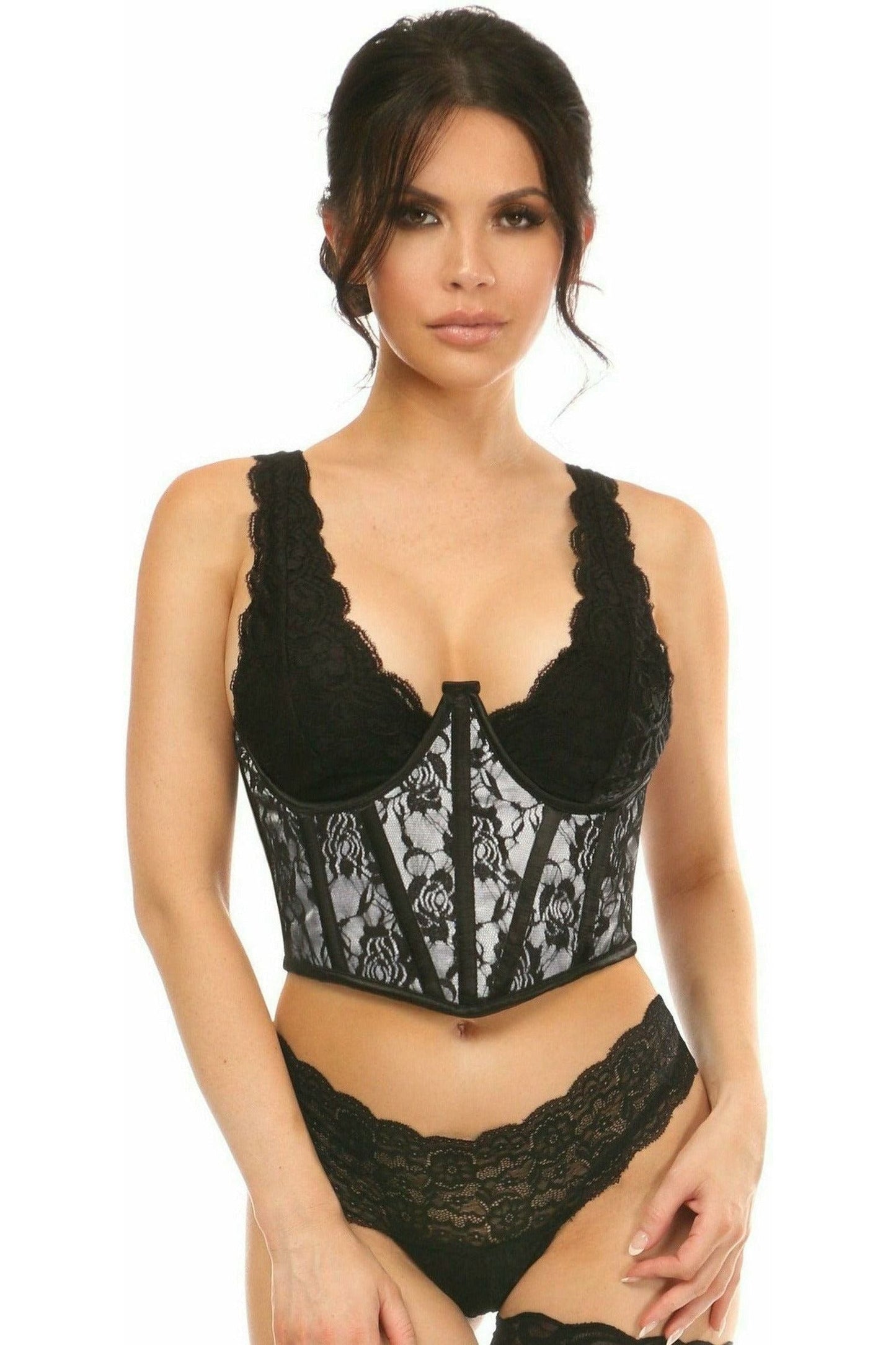 Lavish White w/Black Lace Overlay Open Cup Waist Cincher