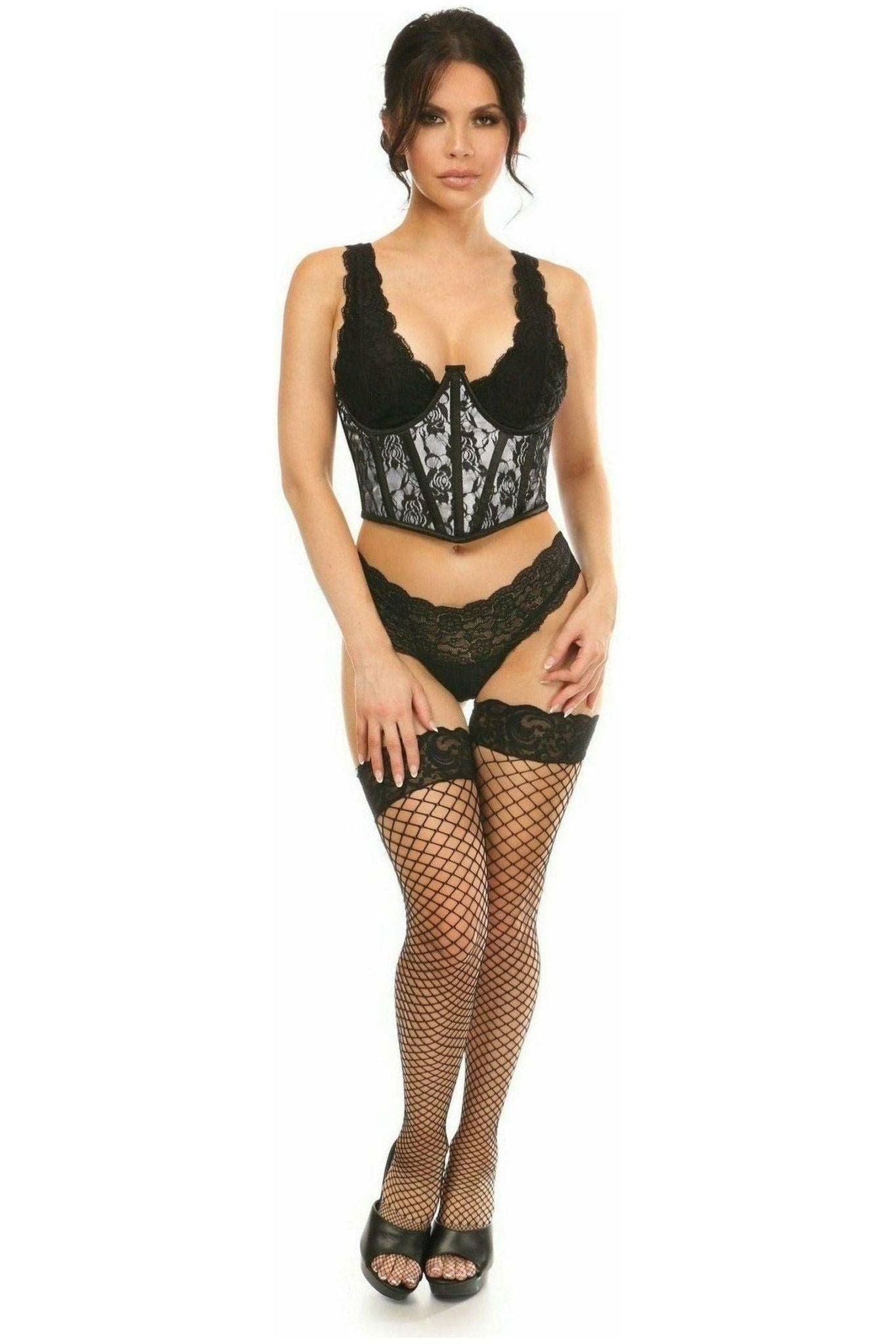 Lavish White w/Black Lace Overlay Open Cup Waist Cincher
