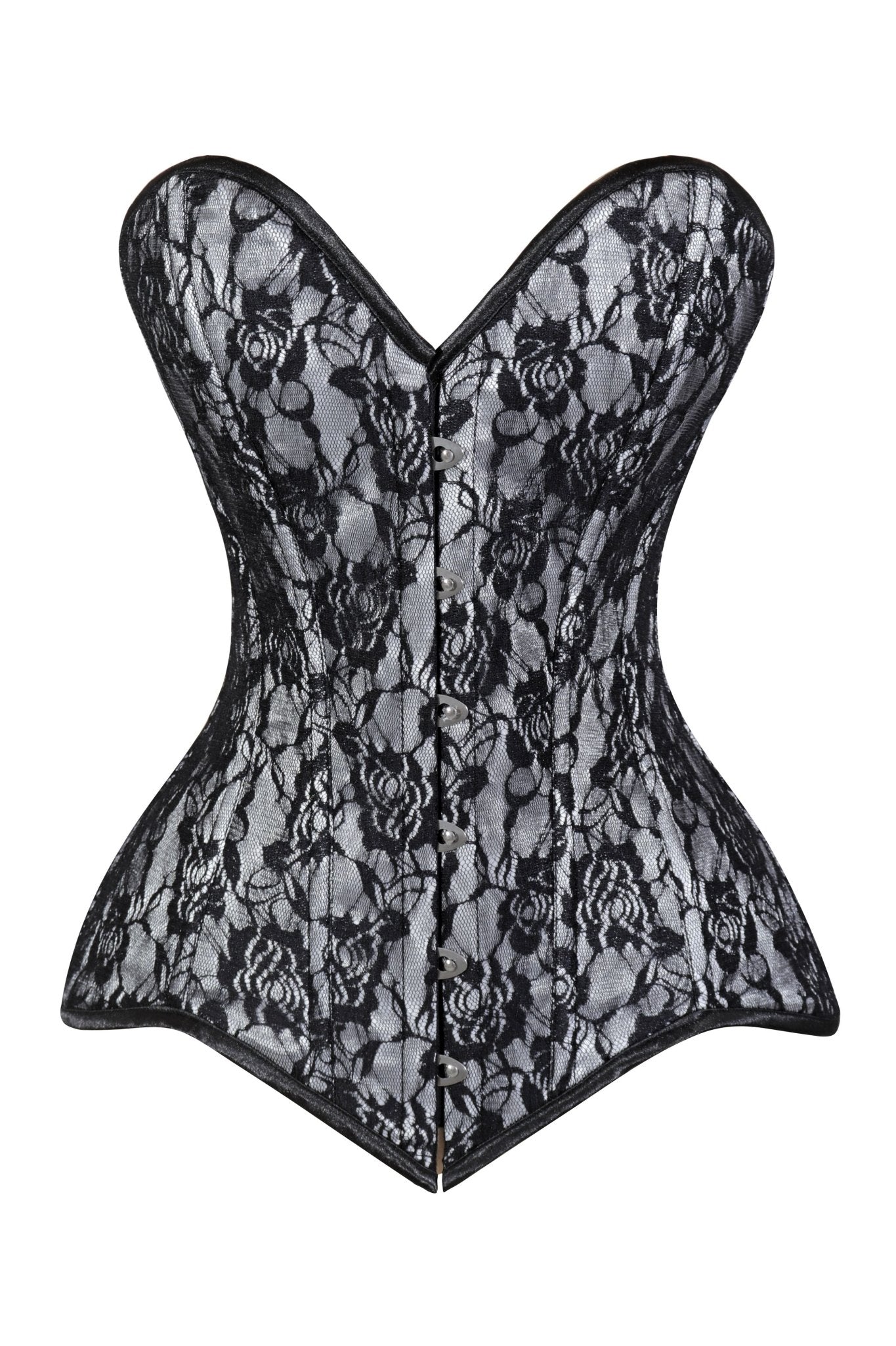 Lavish White/Black Lace Overbust Corset Sweetheart Neckline Busk Closure
