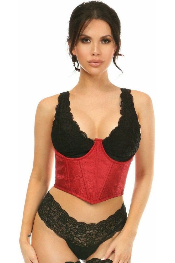 Lavish Wine Brocade Open Cup Waist Cincher