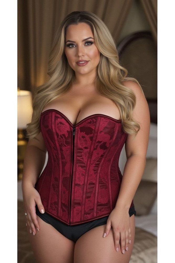 Lavish Wine Lace Overbust Corset w/Zipper