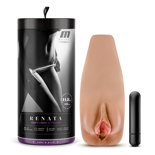 M Elite Soft + Wet Renata Vagina Stroker with Bullet Vibrator Tan-Pinkfoxxx