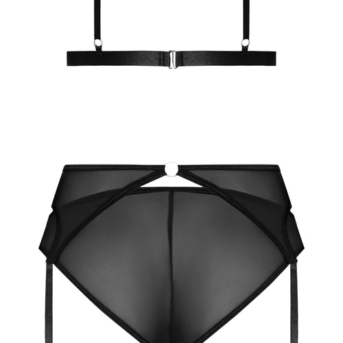 SASSY BRA GARTER & ROUCHED PANTY BLACK 2XL