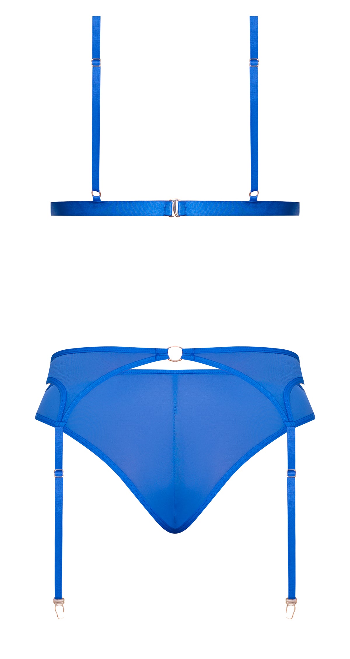 SASSY BRA GARTER & ROUCHED PANTY COBALT L/XL