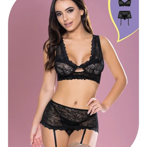 Love Lace Bralette Garter Skirt & G Set