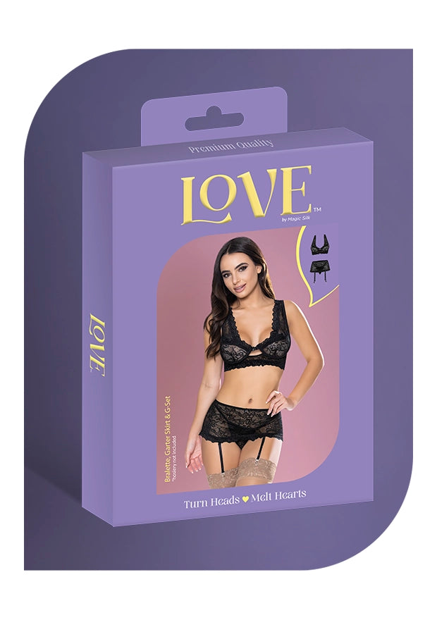 Love Lace Bralette Garter Skirt & G Set