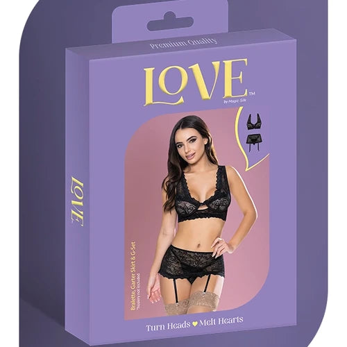 Love Lace Bralette Garter Skirt & G Set