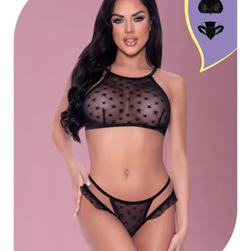 Love Mesh Halter Crop Bra & Cheeky Panty Set