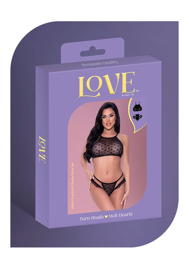 Love Mesh Halter Crop Bra & Cheeky Panty Set