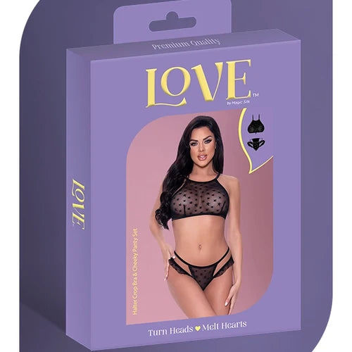 Love Mesh Halter Crop Bra & Cheeky Panty Set