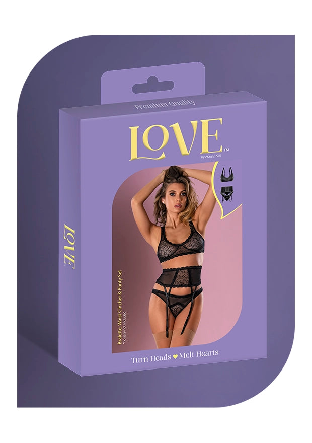 Love Lace & Mesh Bralette Waist Cincher & Panty Set