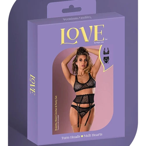 Love Lace & Mesh Bralette Waist Cincher & Panty Set