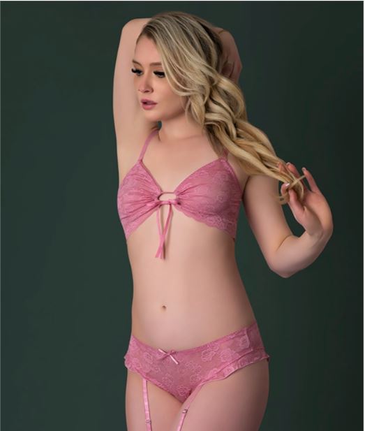 WISTERIA MIST BRALETTE & PANTY REMOVABLE GARTERS PINK L