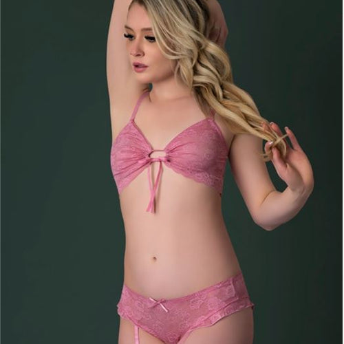 WISTERIA MIST BRALETTE & PANTY REMOVABLE GARTERS PINK L