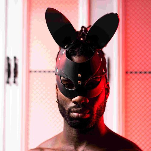 PU LEATHER BUNNY MASK BLACK OS - MP805466BK1S